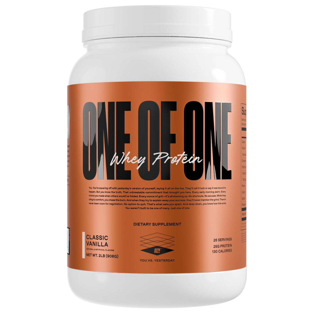 ONE OF ONE protéine vanille en pot 2lb, présentation claire et premium pour récupération