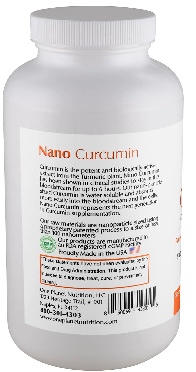 Flacon Nano Curcumine One Planet Nutrition affichant 120 portions pour routine quotidienne.