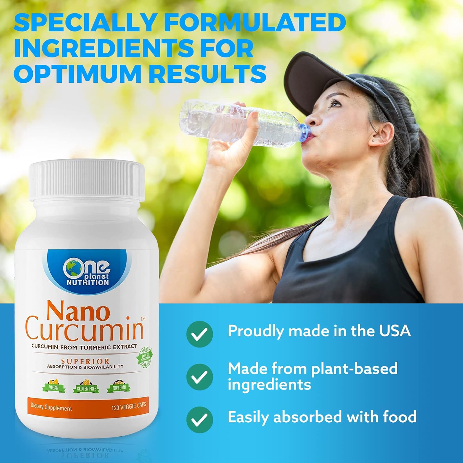 Emballage écologique One Planet Nutrition Nano Curcumine, choix responsable et pratique.