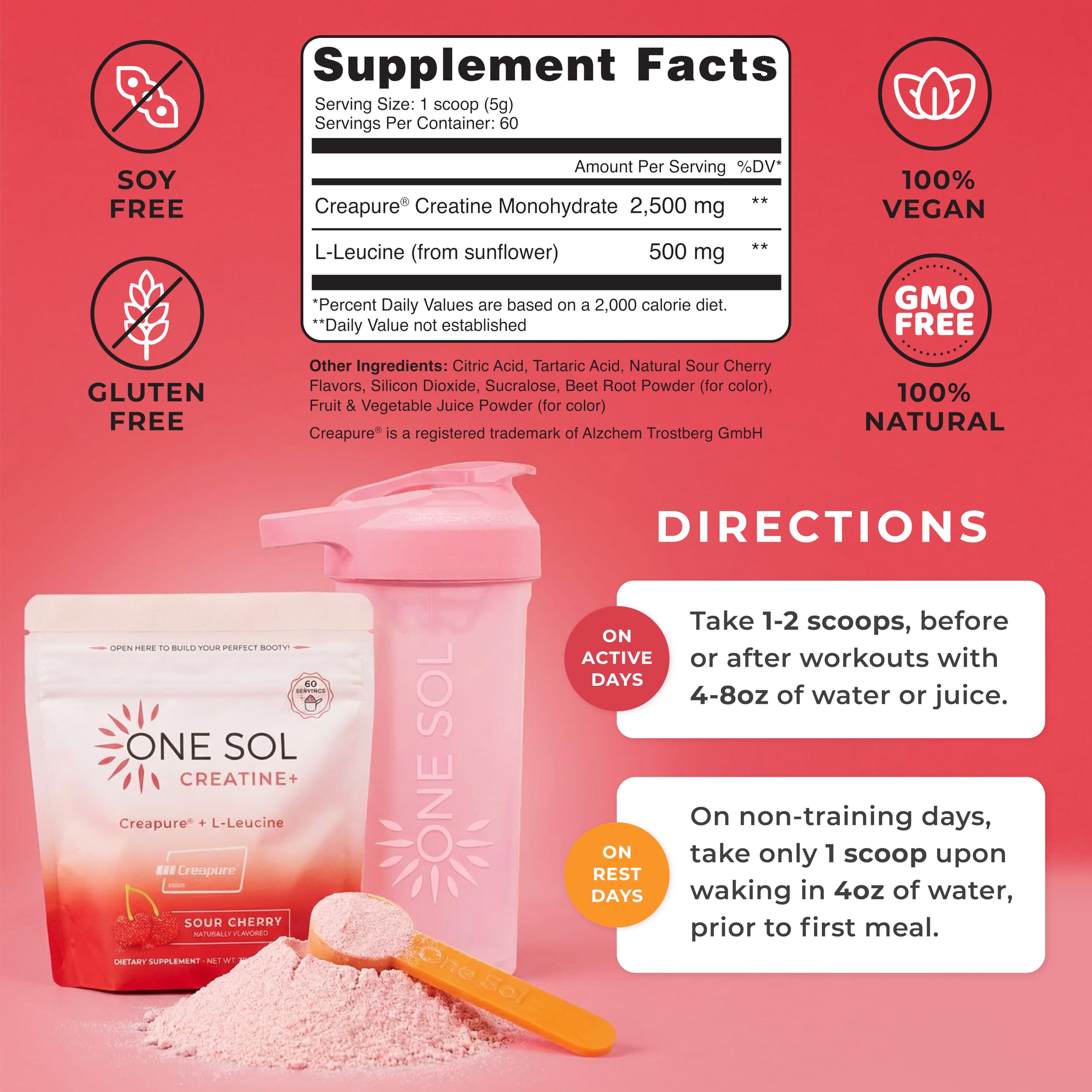 Poudre prête à être mélangée dans l’eau avec One Sol Creatine pour femmes.
