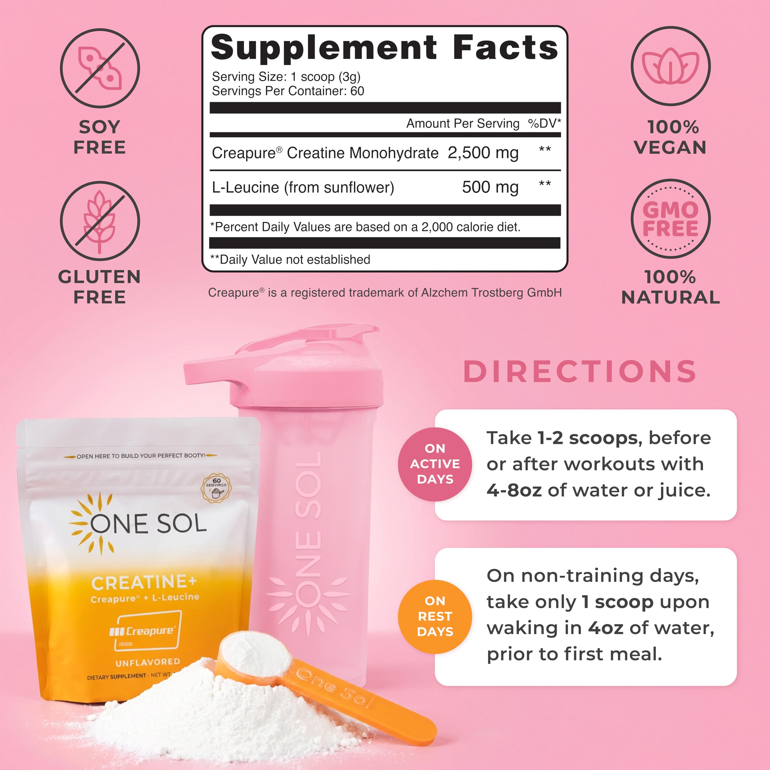 One Sol Creatine formule vegan, adaptée à un mode de vie sans produits animaux.