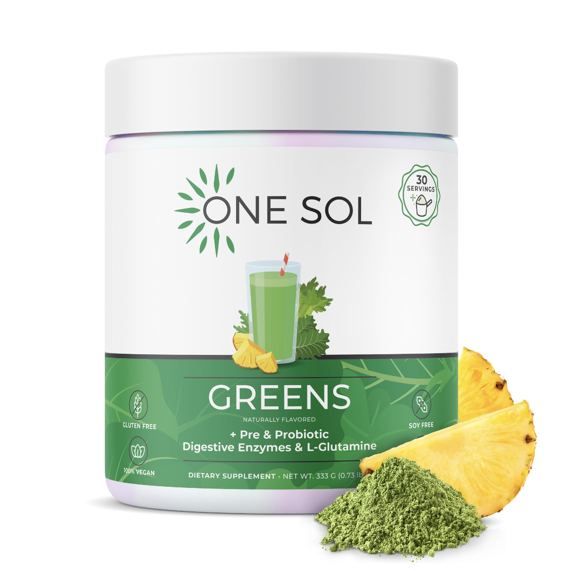 One Sol Greens – Bouteille verser : démarrage en douceur et soutien digestif potentiel.