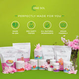 One Sol Greens – Emballage vert : produit vegan et sans soja.