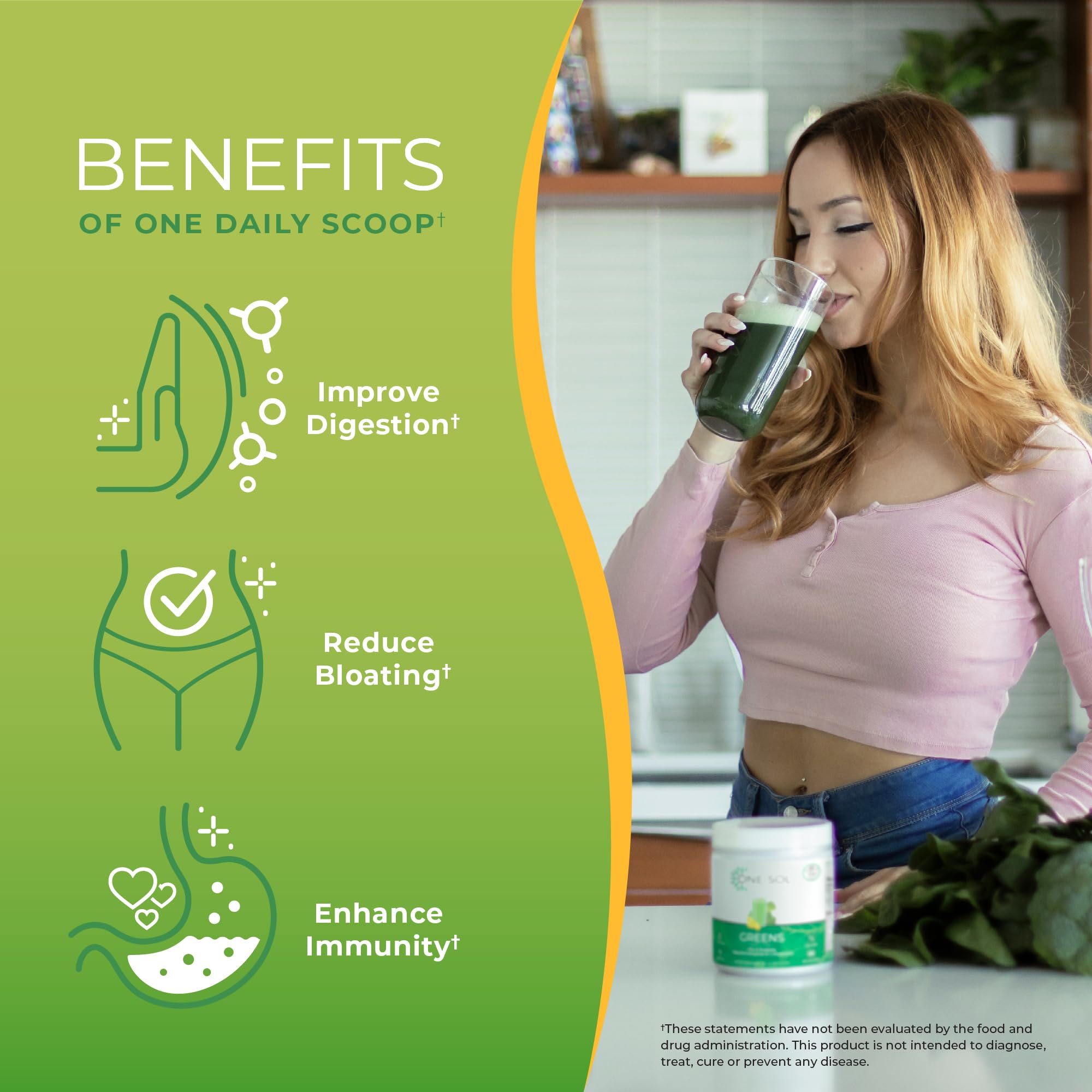 One Sol Greens – Gobelet smoothie : texture veloutée et vitalité.