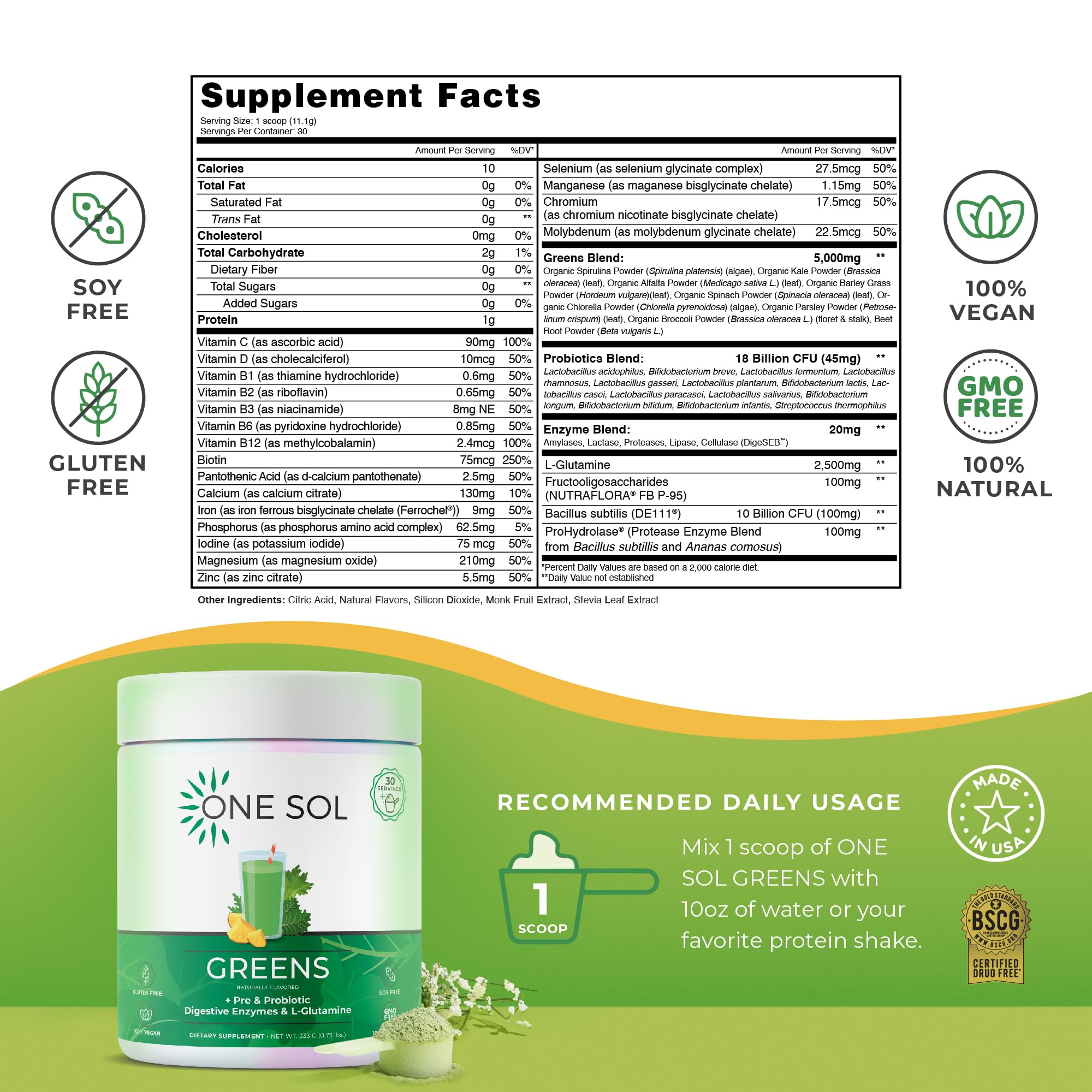 One Sol Greens – Sachet usage : mélange quotidien pratique.