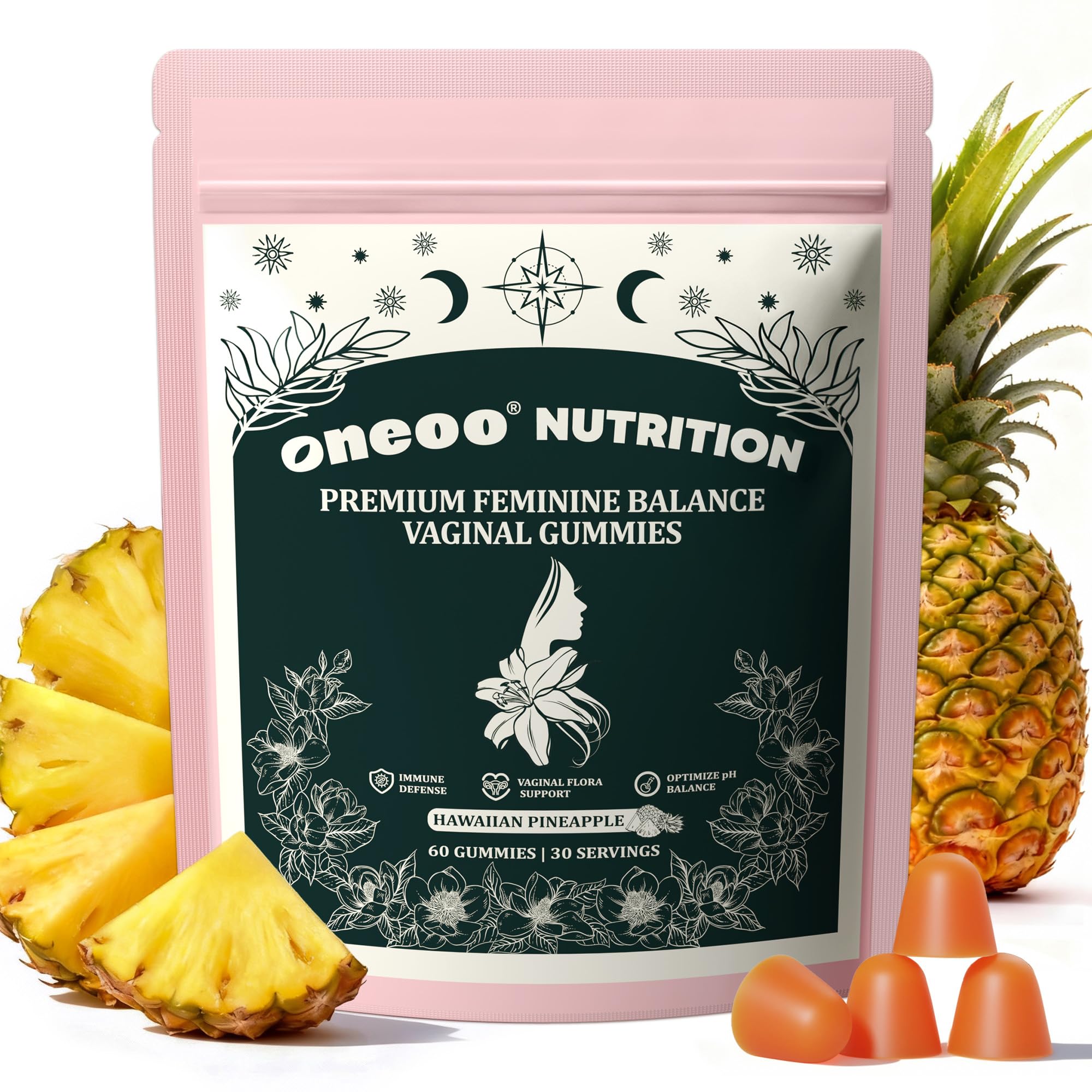 Oneoo Feminine Balance Gummies dans la bouteille, routine quotidienne possible.