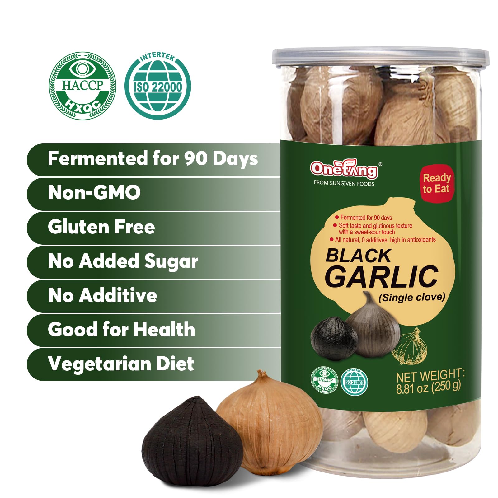 ONETANG ail noir goût doux et acidulé, parfait pour sauces et marinades.
