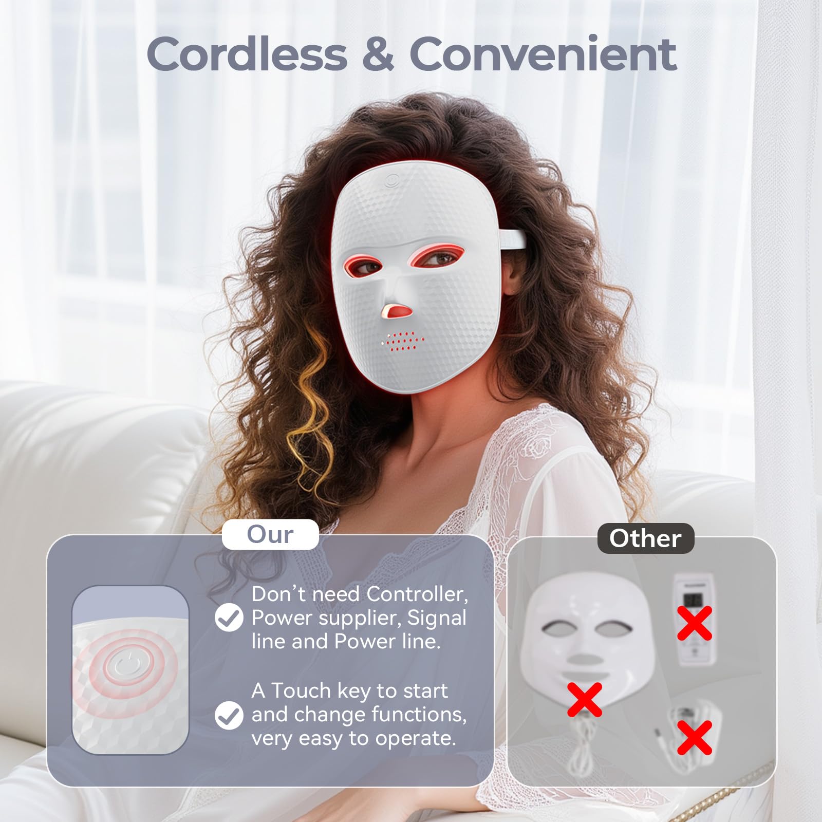 Autonomie longue du masque ONLUKY pour plusieurs sessions à domicile.
