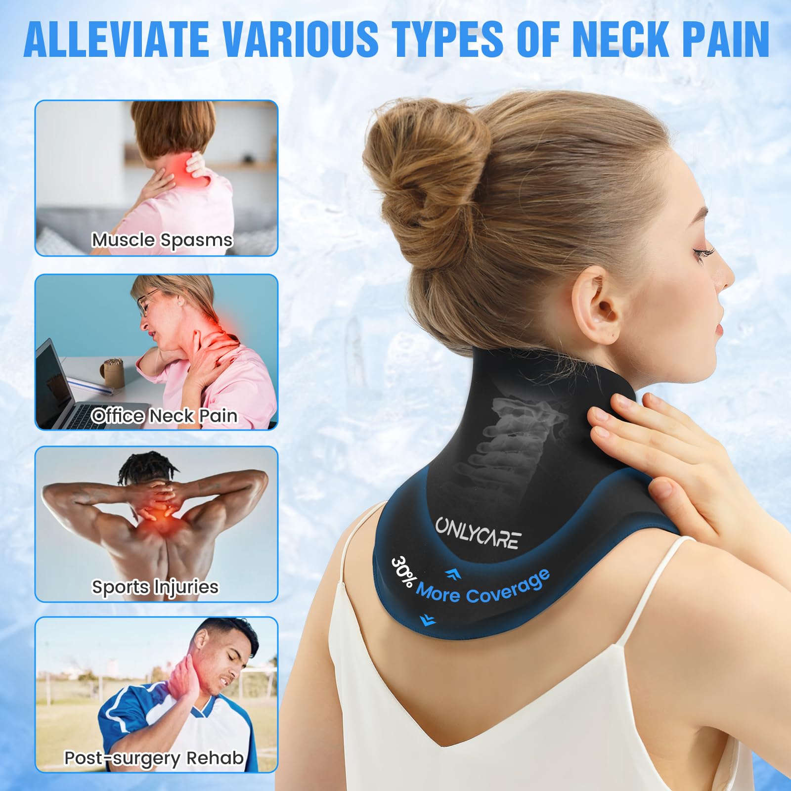 ONLYCARE cou-bande-glace-ajustable-velcro: maintien sûr et ajustement personnalisé.