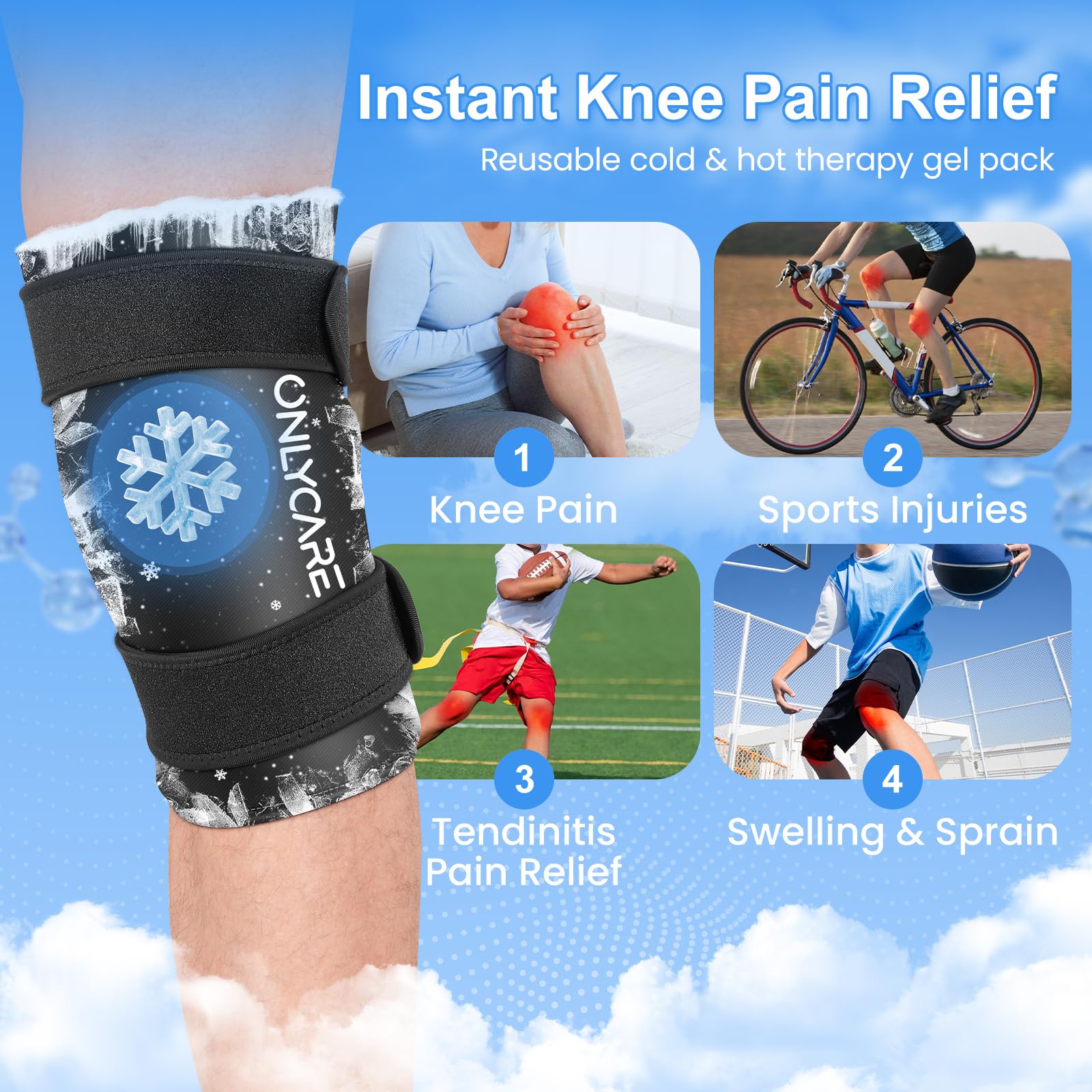 ONLYCARE genou design double sceau sans fuite, idéal pour voyage et sport