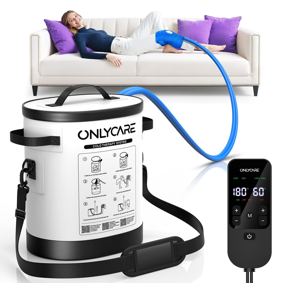 ONLYCARE cryothérapie froide appliquée sur le genou pour confort ciblé.