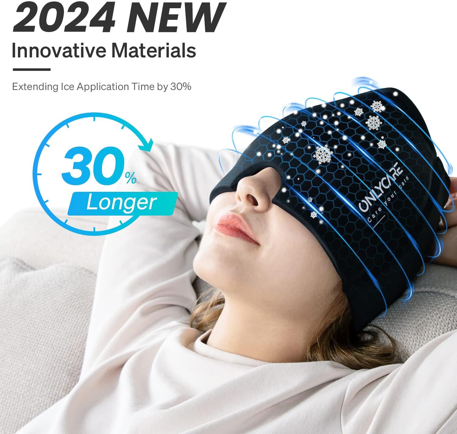 ONLYCARE Migraine Cap – matériau inodore et flexible pour un port prolongé.