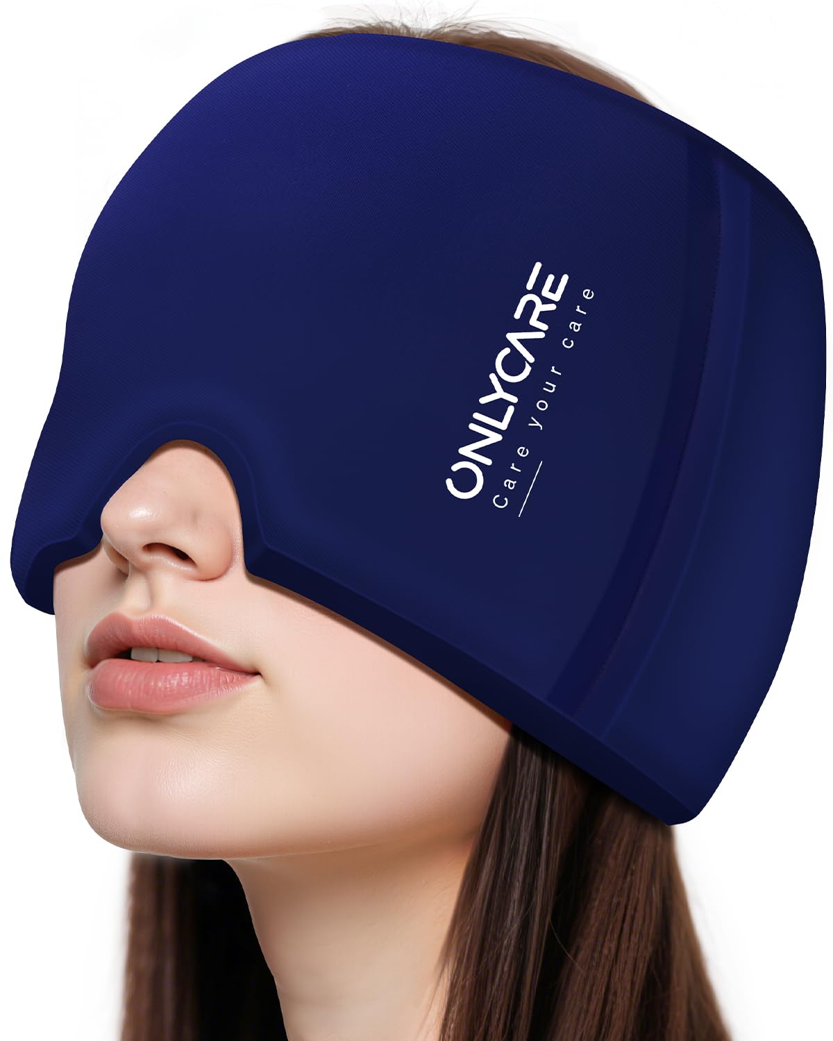 ONLYCARE Cap de soulagement migraine : design ergonomique entourant parfaitement la tête et offrant une pression ciblée.