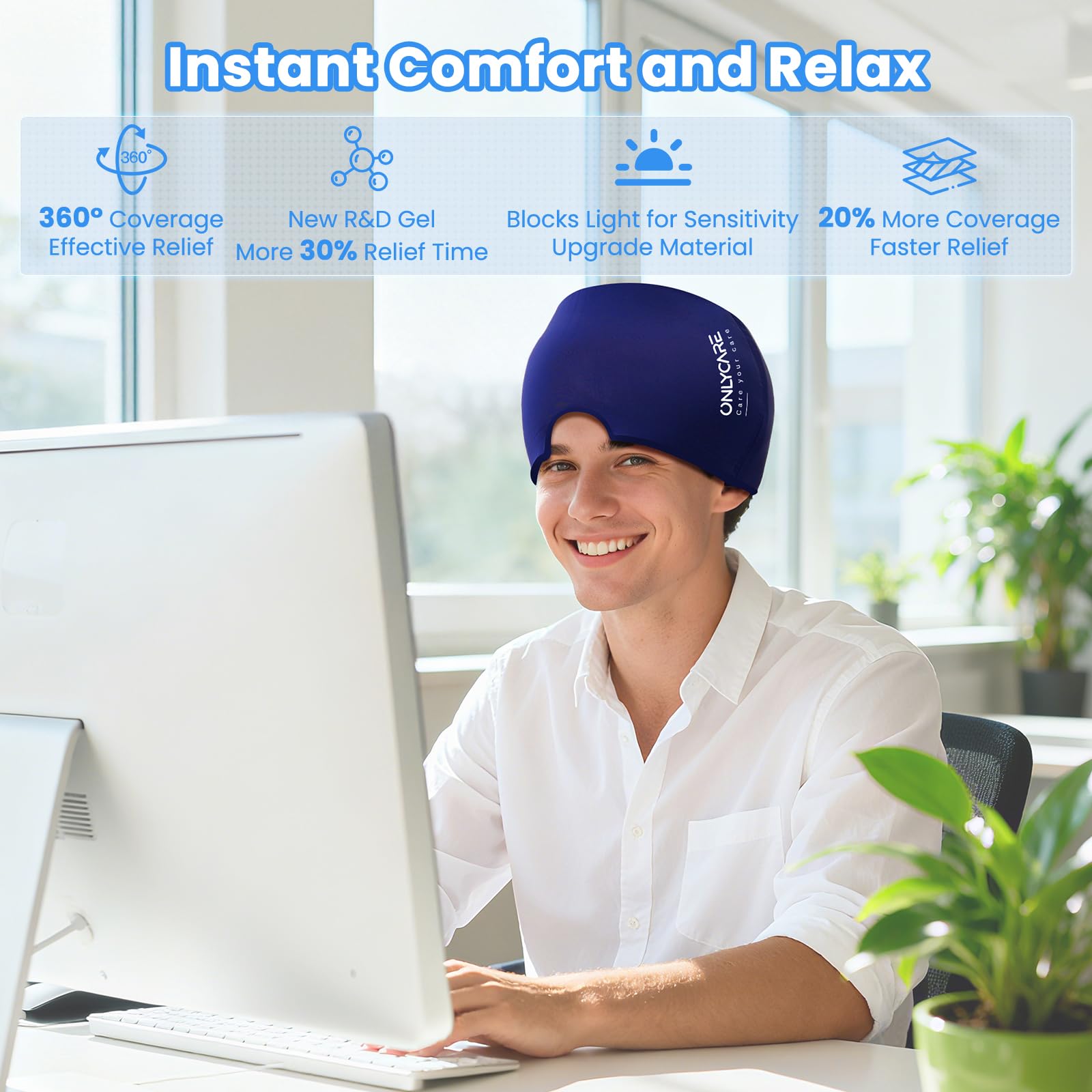 ONLYCARE Cap de soulagement migraine : réutilisable et facile à transporter en déplacement.