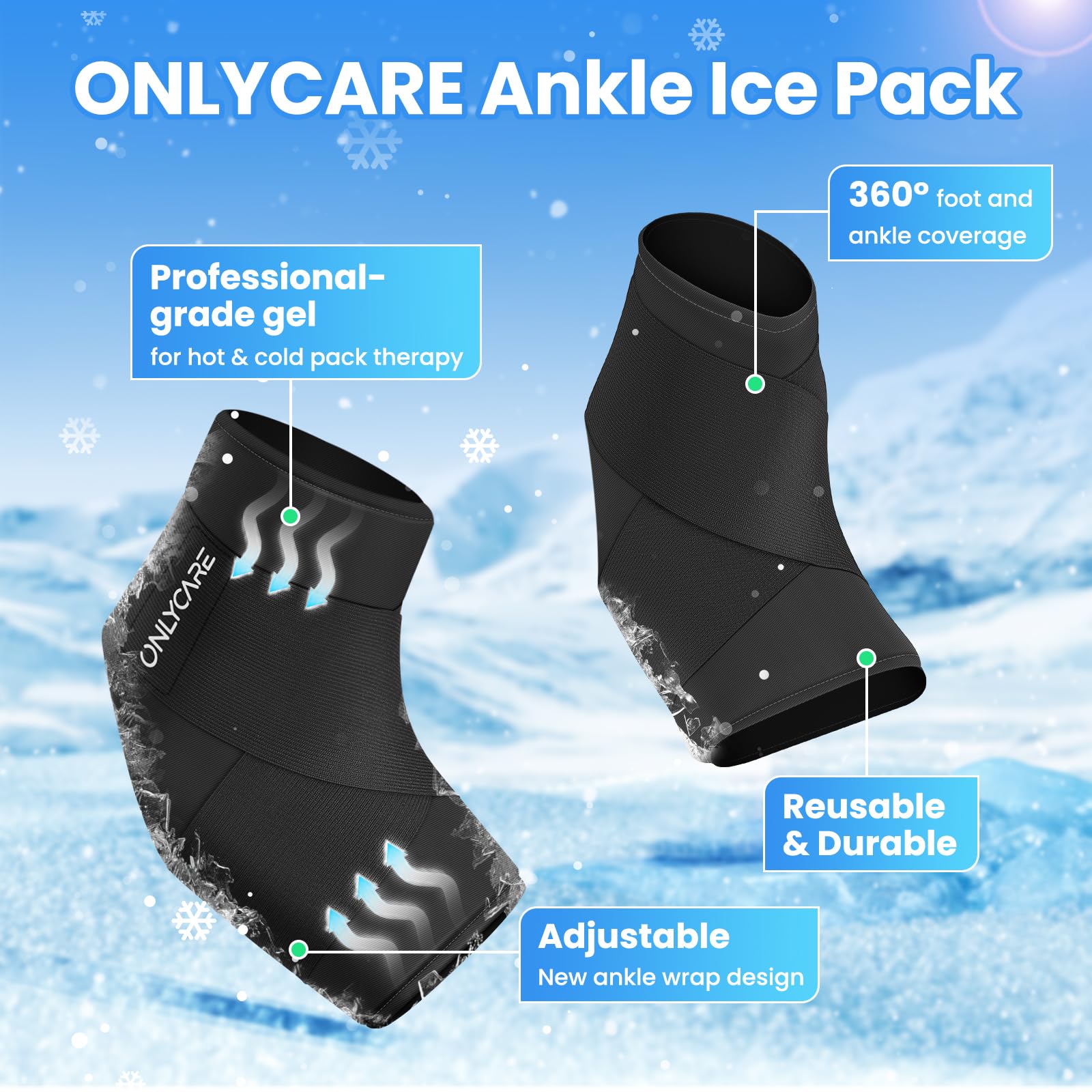 Onlycare mise en place simple cheville : enfiler et fixer facilement.