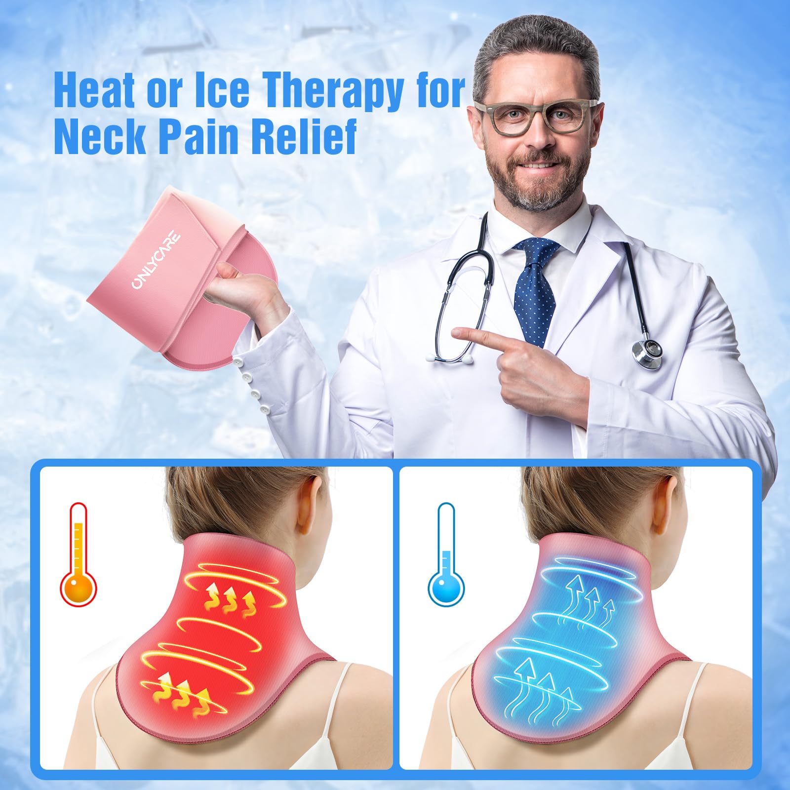 ONLYCARE pack glace cou épaule avec sangle auto-agrippante réglable pour un ajustement.