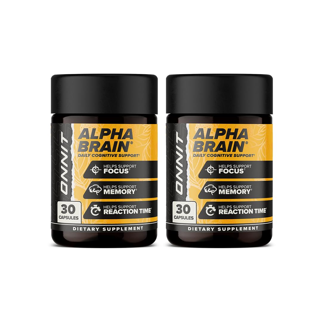 ONNIT Alpha Brain : bouteille-capsules pour une concentration potentielle lors des études.