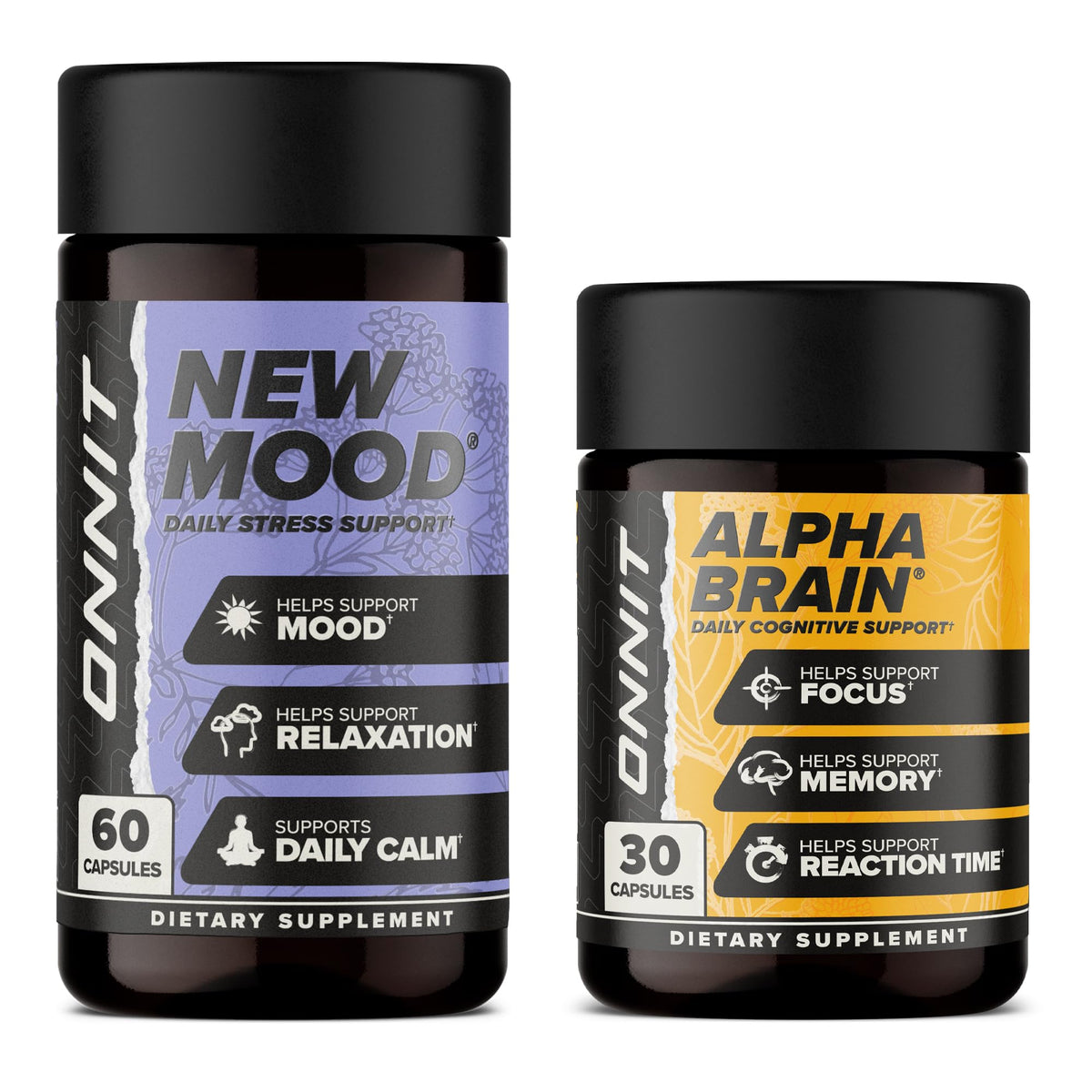 ONNIT Alpha Brain – bouteille, soutien cognitif et concentration potentielle.