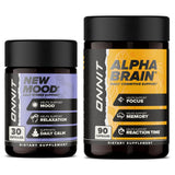 ONNIT Alpha Brain flacon recto, soutien potentiel a la concentration au travail.