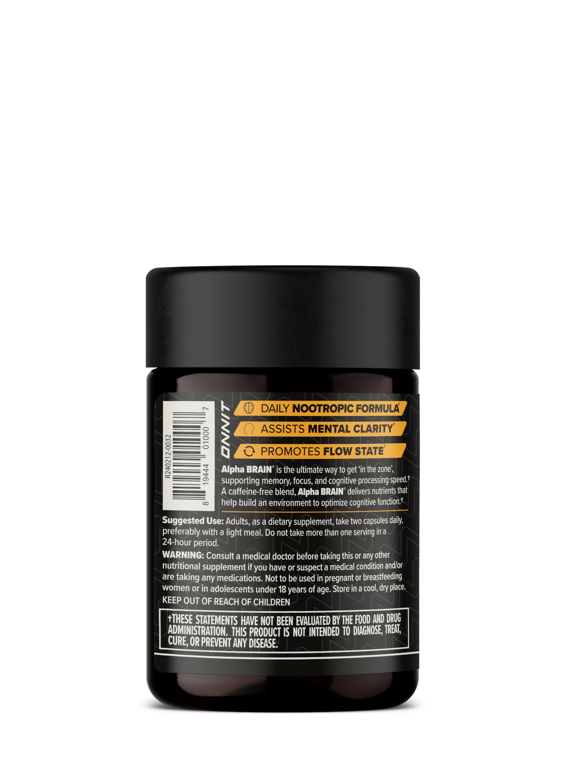 ONNIT Alpha Brain : ingrédients clés tels que L-theanine favorisant un esprit calme et concentré.