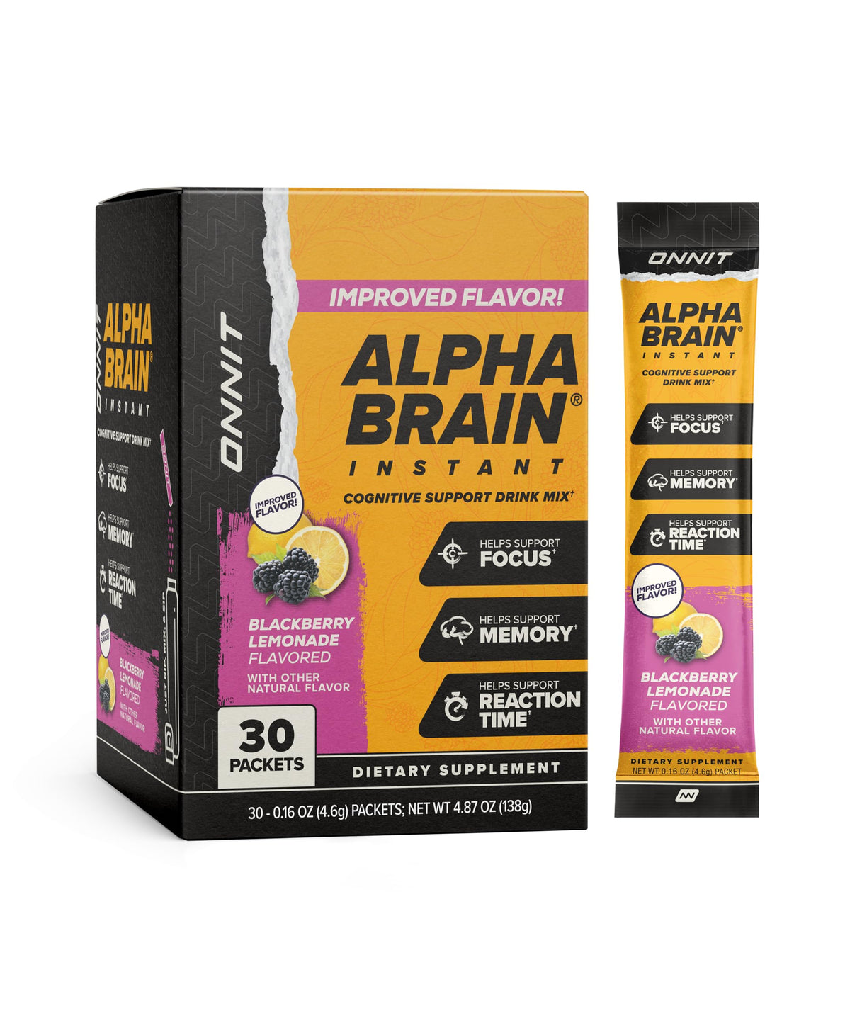 ONNIT Alpha Brain Instant, sachets-boisson, pratique pour concentration en déplacement