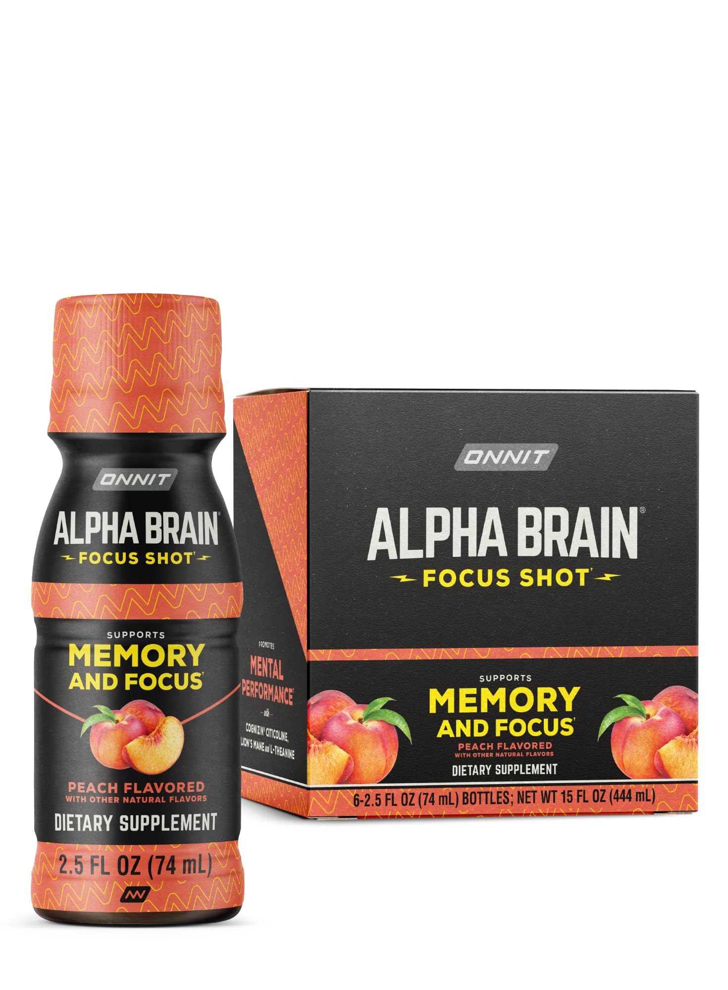 ONNIT Alpha Brain Shot pêche – bouteille prête à boire pour énergie et concentration