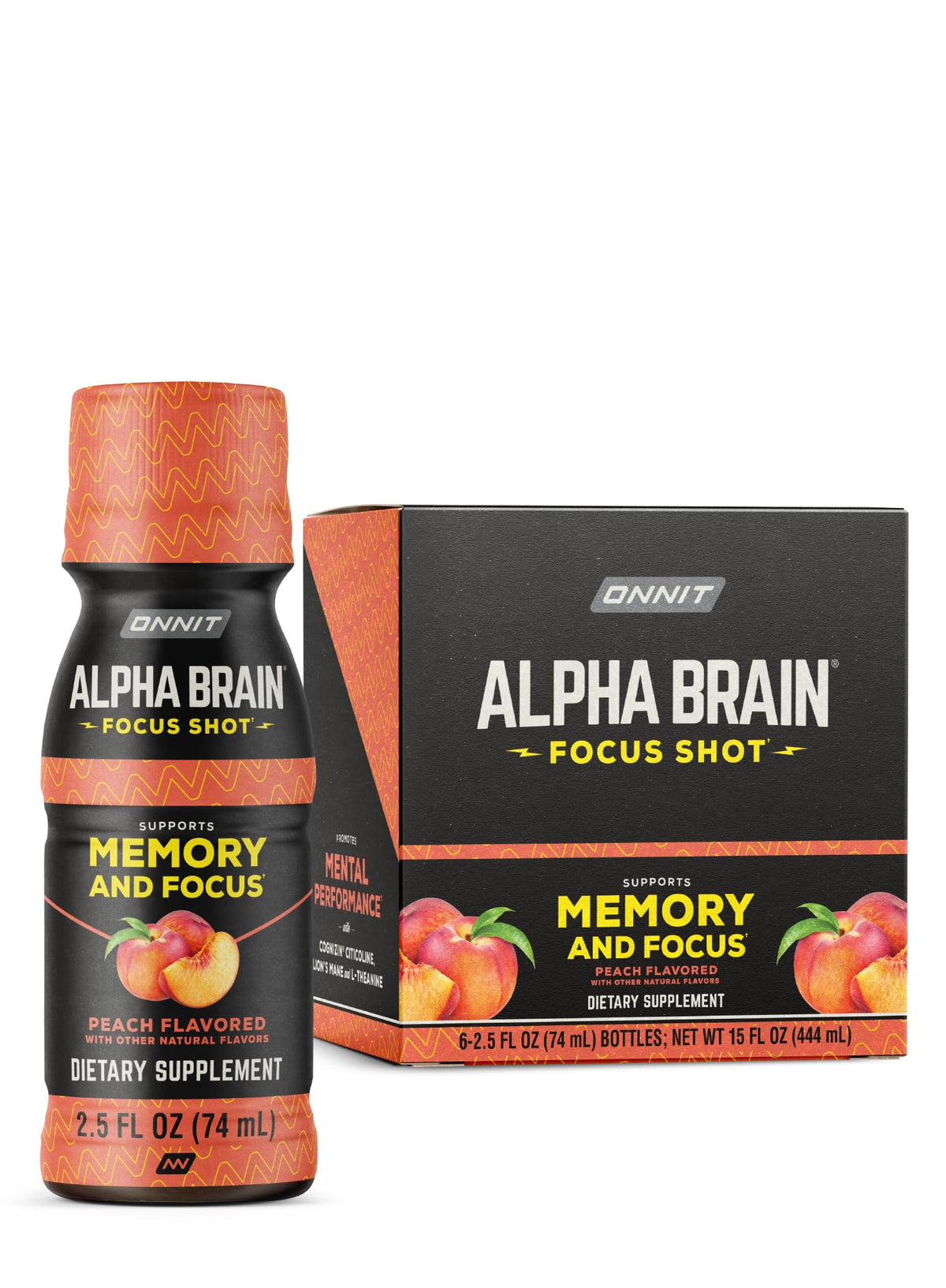 ONNIT Alpha Brain Shot pêche – bouteille prête à boire pour énergie et concentration