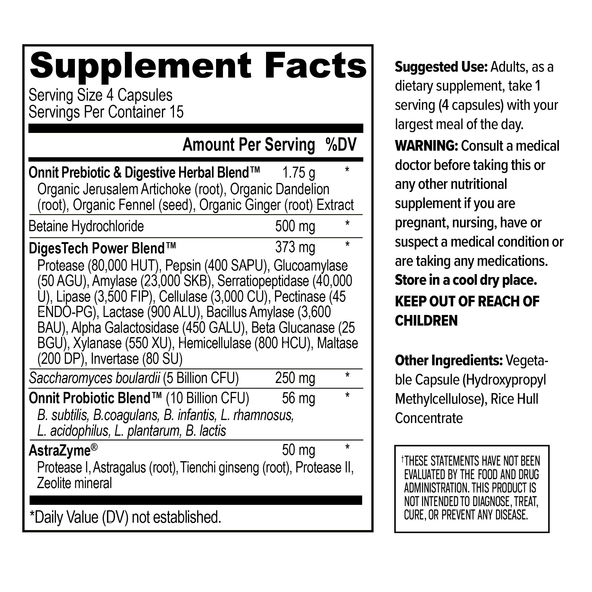 ONNIT DigestTech Power Blend : étiquette détaillée, soutien des macronutriments.