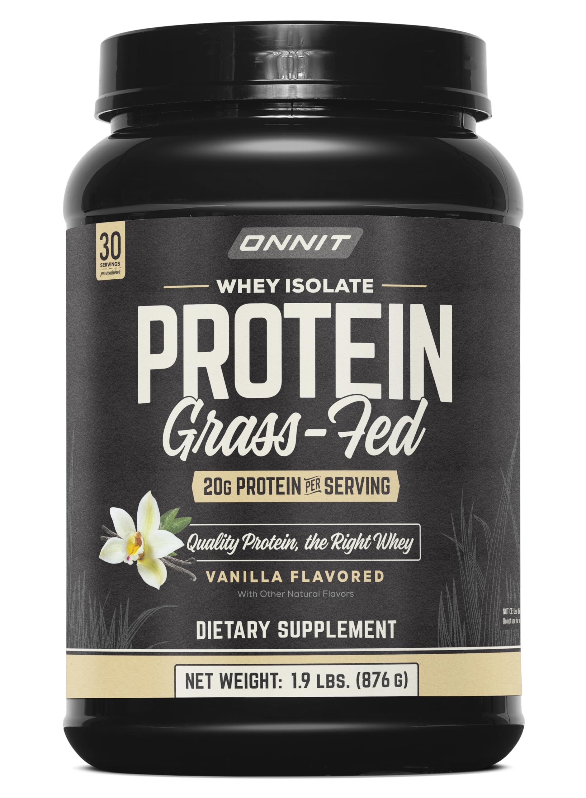 ONNIT isolat lactosérum Vanille — tub avant pour soutien musculaire