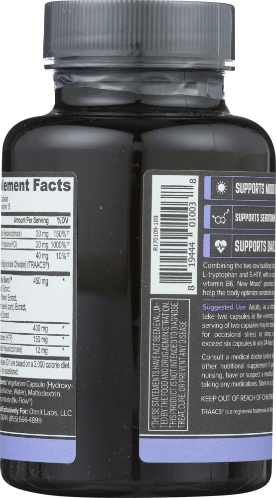 Onnit New Mood — Capsules en gros plan, formulation axée sur le bien-être et le calme.
