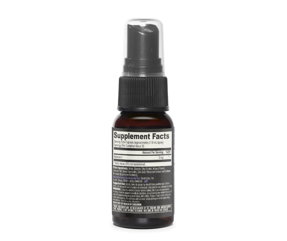 Formule sans sucre: ONNIT Mélatonine Spray Instant lavande pour sommeil naturel.