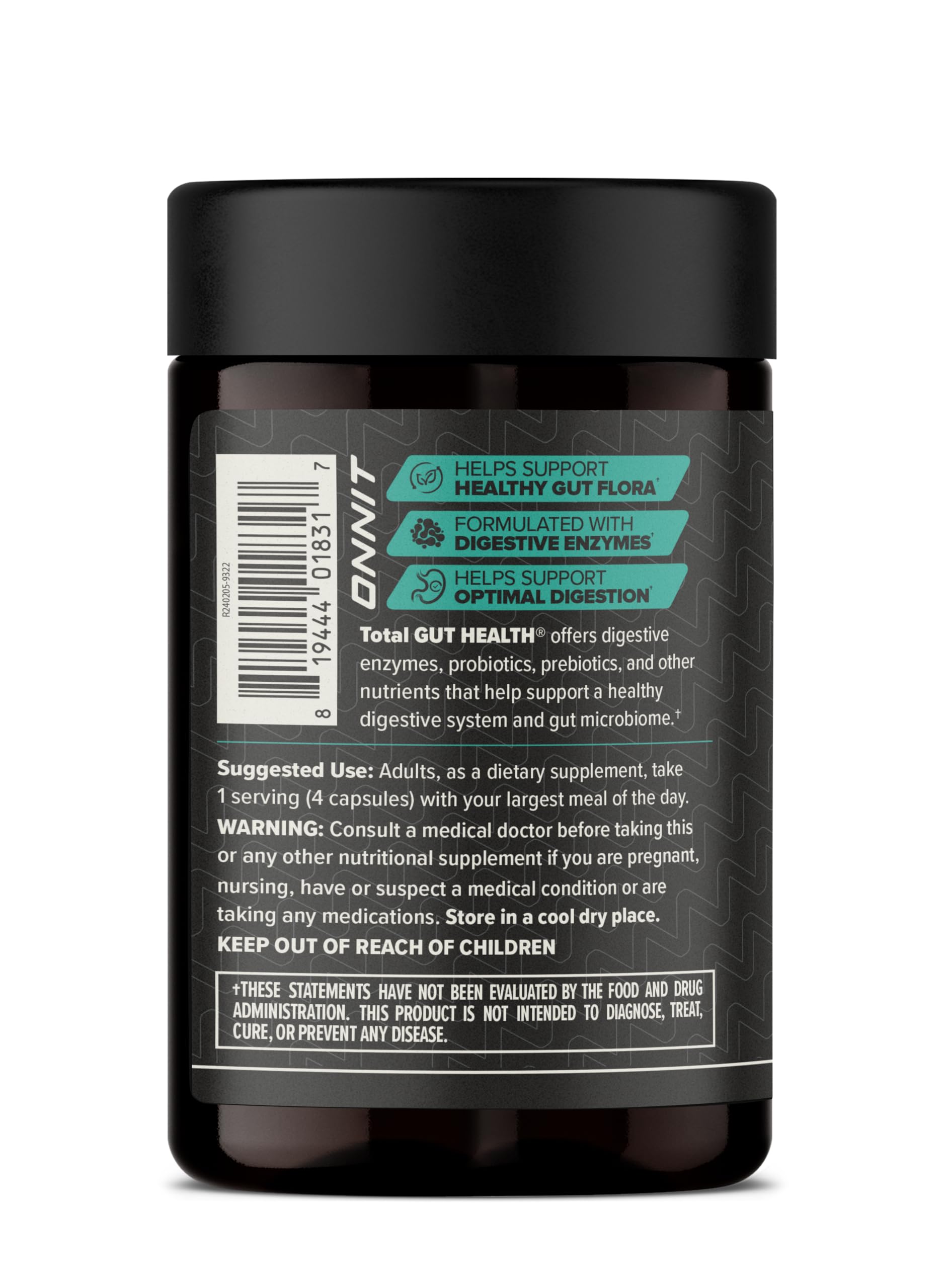 ONNIT Total Gut Health: étiquette claire, transparence des ingrédients.