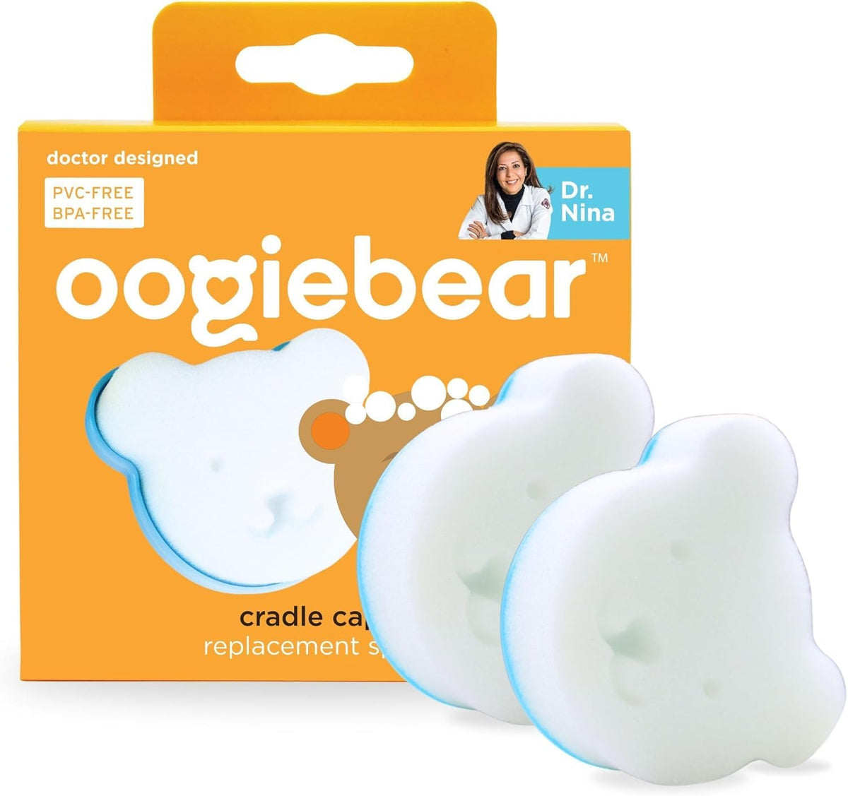 Éponge douce oogiebear pour croûtes de lait, nettoyage en douceur du cuir chevelu.