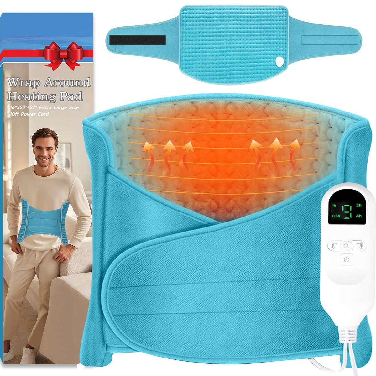 OOTWAG grand coussin chauffant dos et ceinture bleu, chaleur enveloppante.