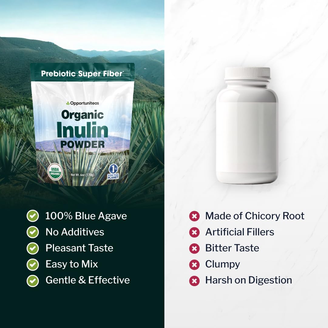 Opportuniteas Agave Inuline Poudre pour recettes et cuisine: enrichit les plats