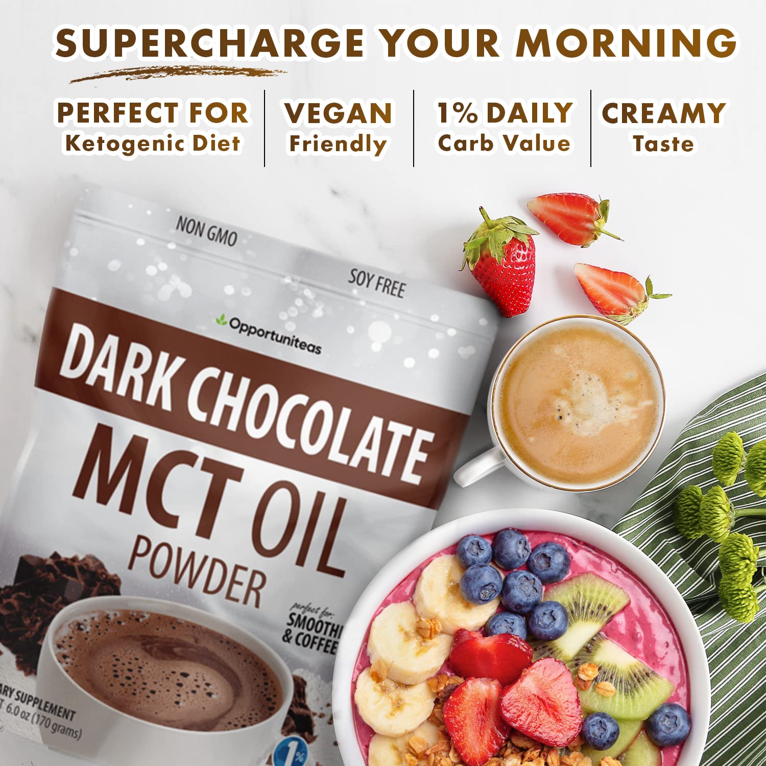 Opportuniteas MCT Oil Powder – ingrédient pour smoothie keto et faible carbo