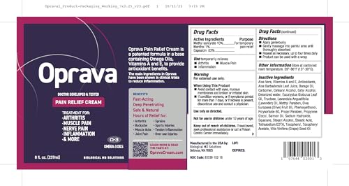 Crème Analgésique Oprava: application sur les mains pour zones douloureuses rapidement.