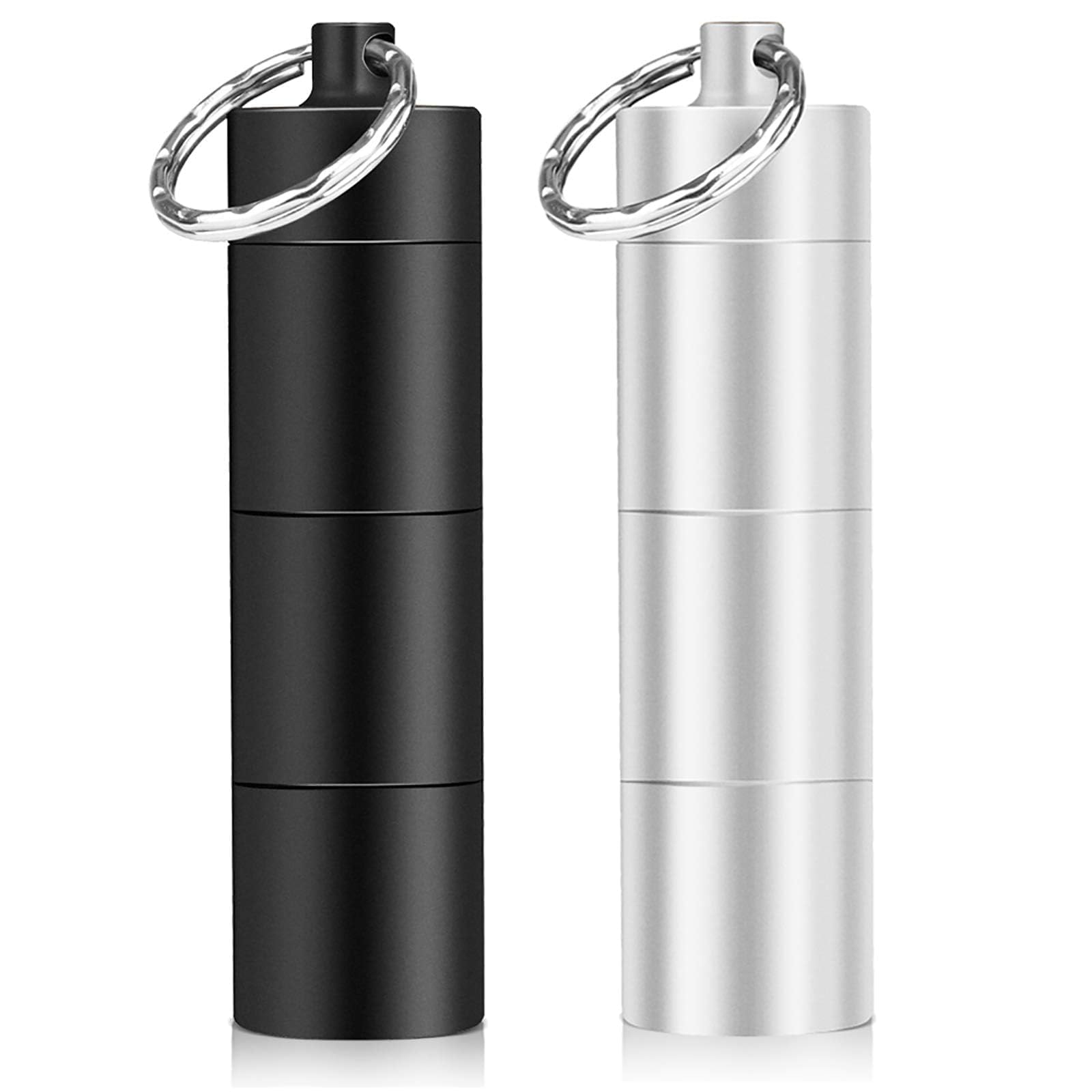 Opret étui pilules noir mat avec porte-clefs et 3 compartiments, pratique en voyage