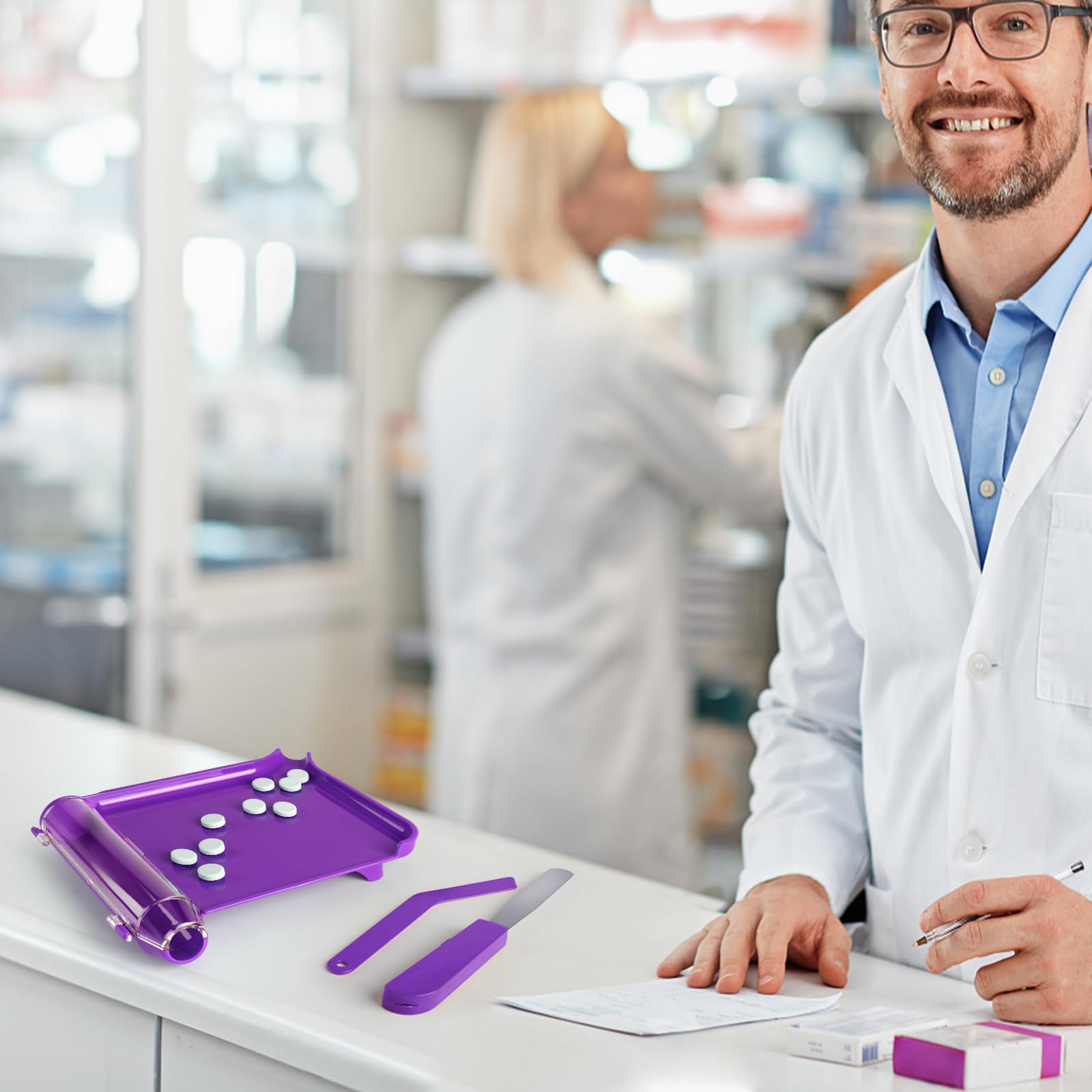 Outil violet Opret, visible pour l’organisation en pharmacie.