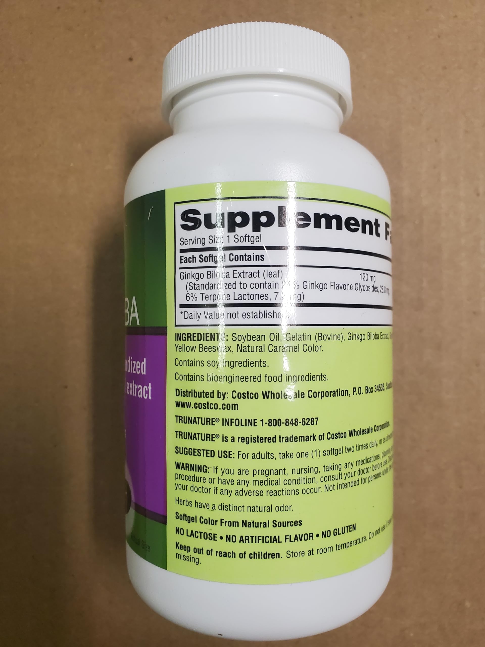OProCyn Tru Nature Ginkgo Biloba 340 Softgels — emballage élégant et pratique