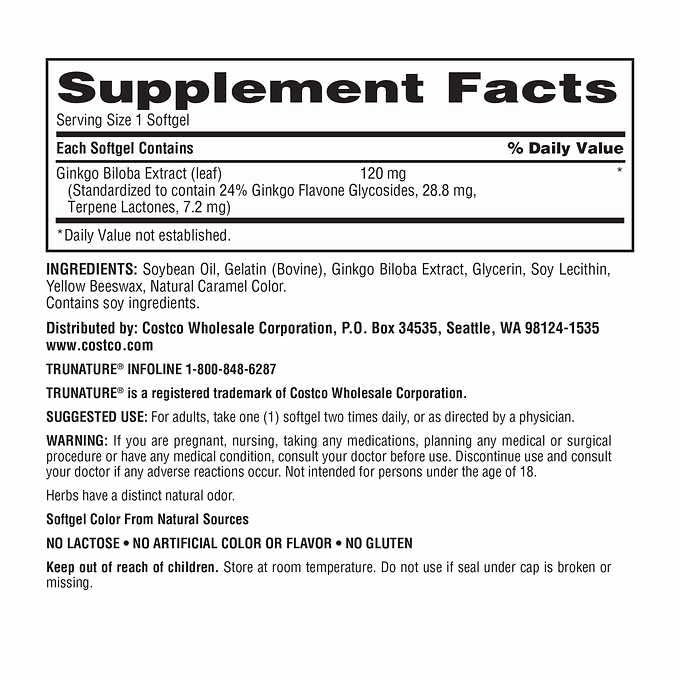 OProCyn Tru Nature Ginkgo Biloba 340 Softgels — étiquette nette, pratique pour la routine