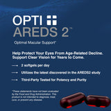 Opti + Life MD AREDS 2 gélules — bouteille ouverte prête à la prise.