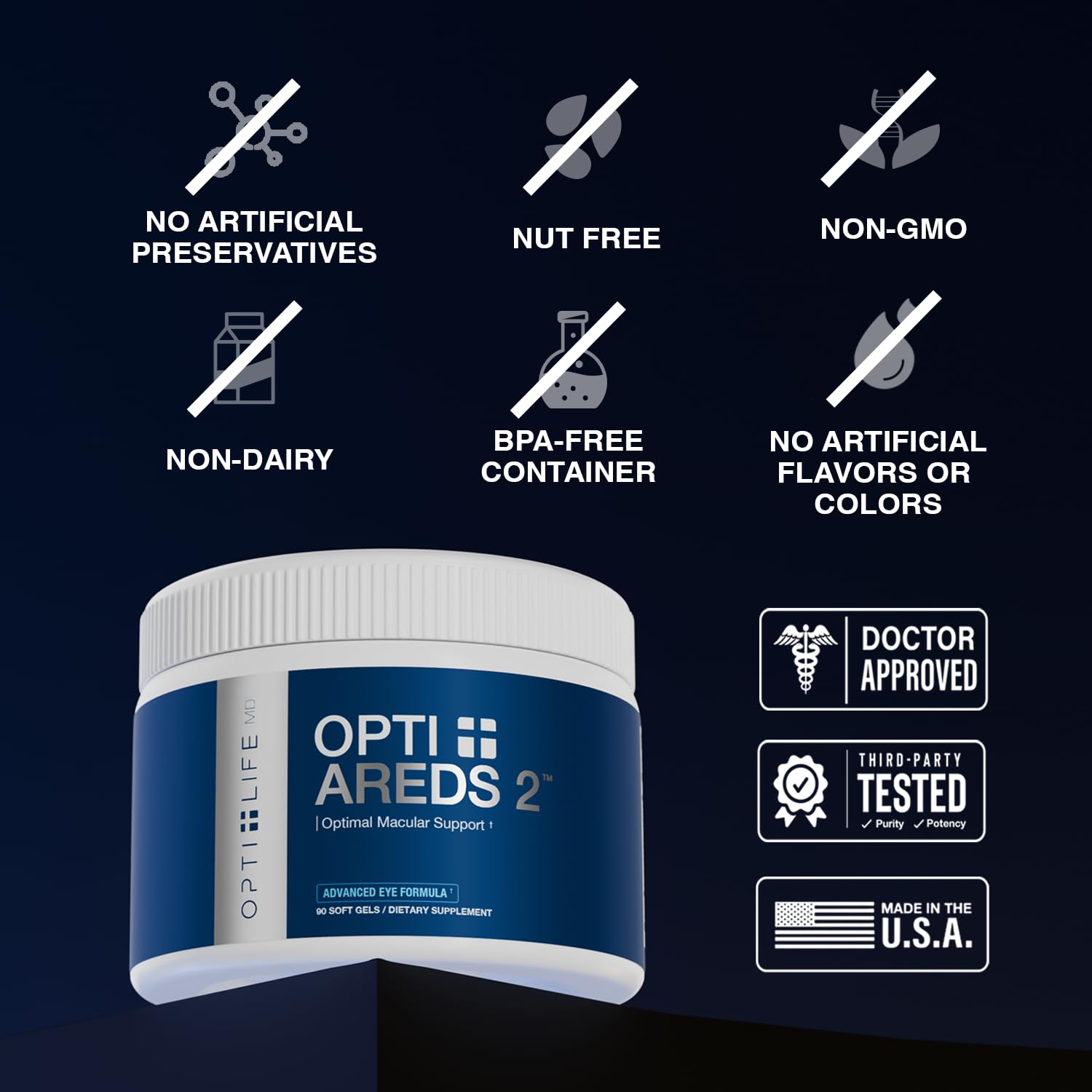 Opti + Life MD AREDS 2 gélules — prise matin pour le soutien visuel au quotidien.