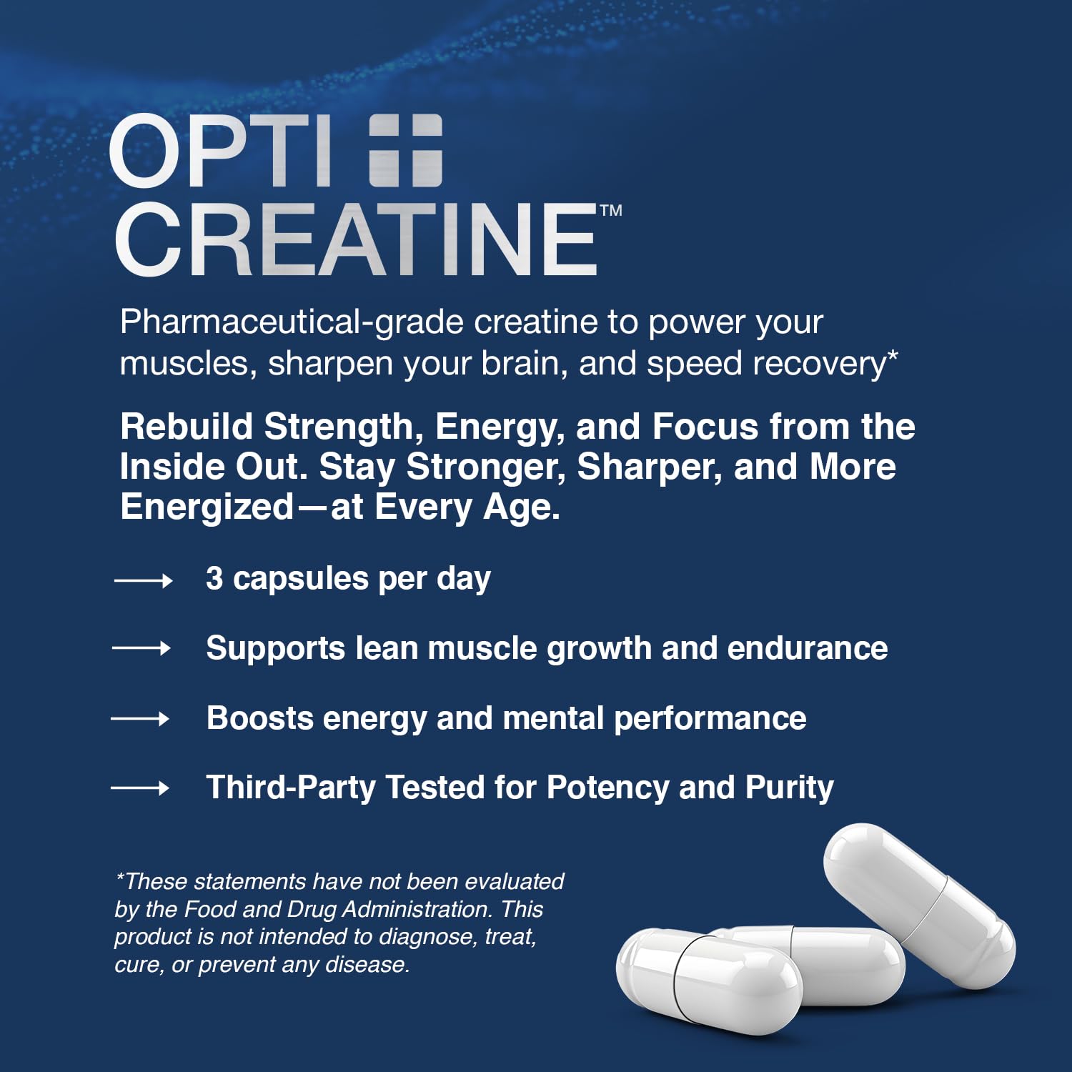 Opti + Life MD créatine monohydrate – dosage quotidien pratique avec 3 capsules