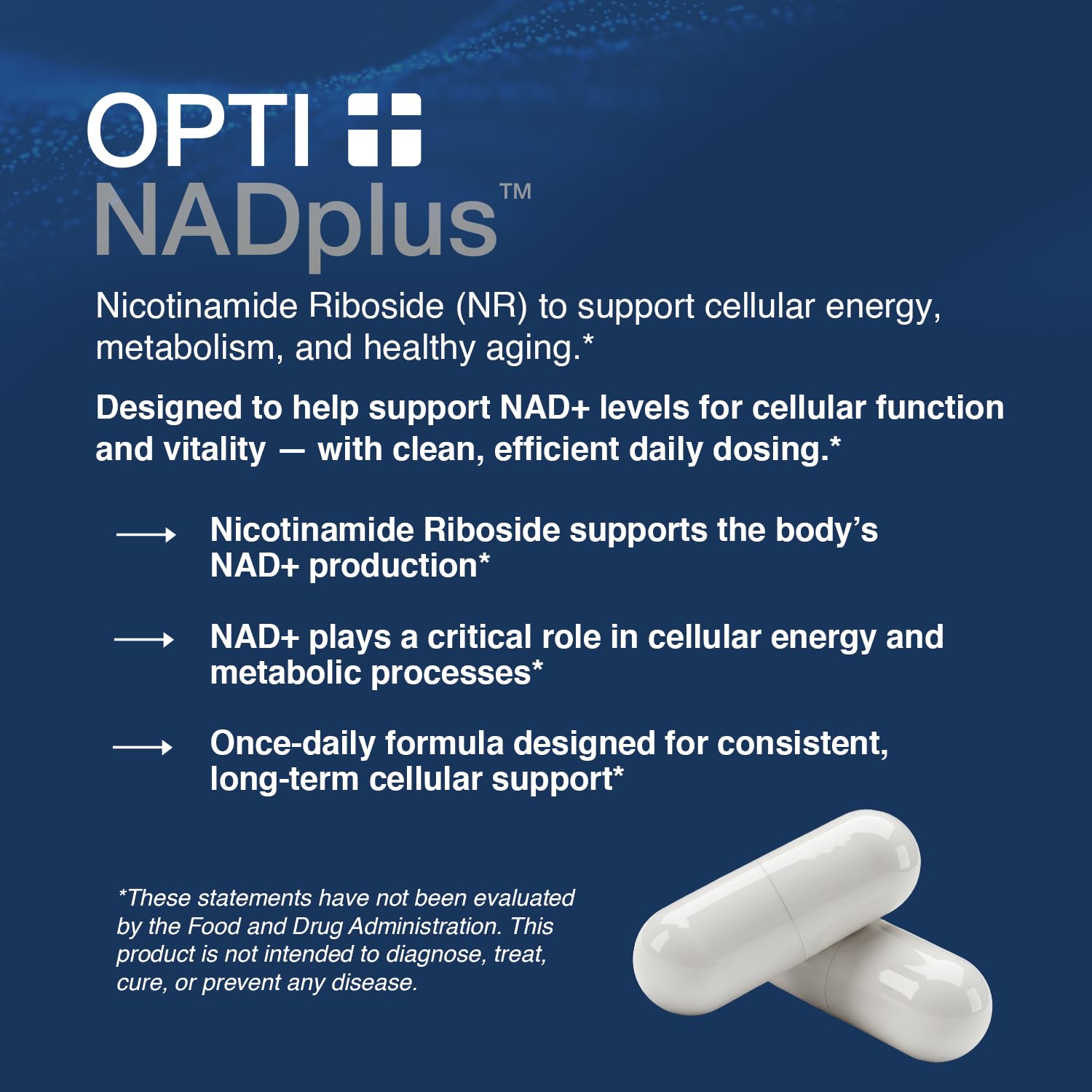 Capsules Opti + Life MD NAD Plus avec capuchon ergonomique facile à ouvrir