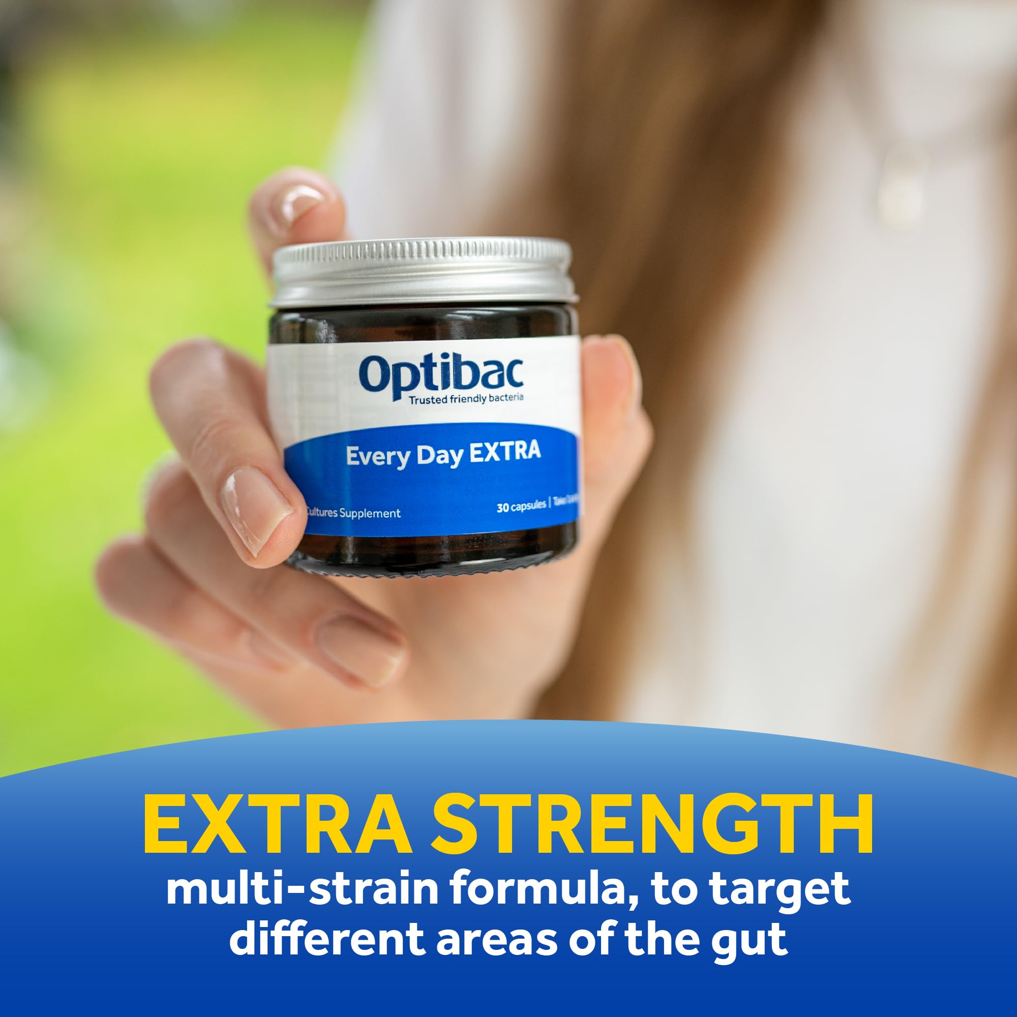 OptiBac Pour Chaque Jour EXTRA - Étiquette détaillant les souches et le dosage.