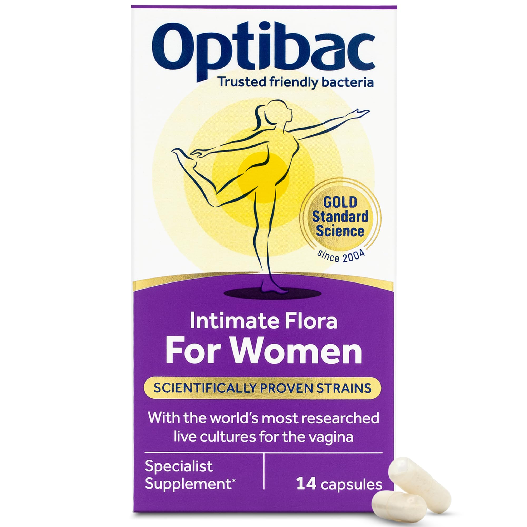 OptiBac Pour Femmes — Bouteille de capsules, prise pratique au quotidien.