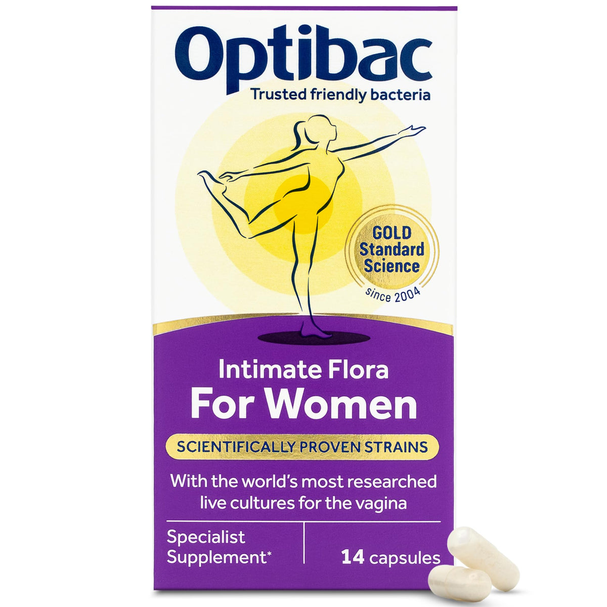 OptiBac Pour Femmes — Bouteille de capsules, prise pratique au quotidien.