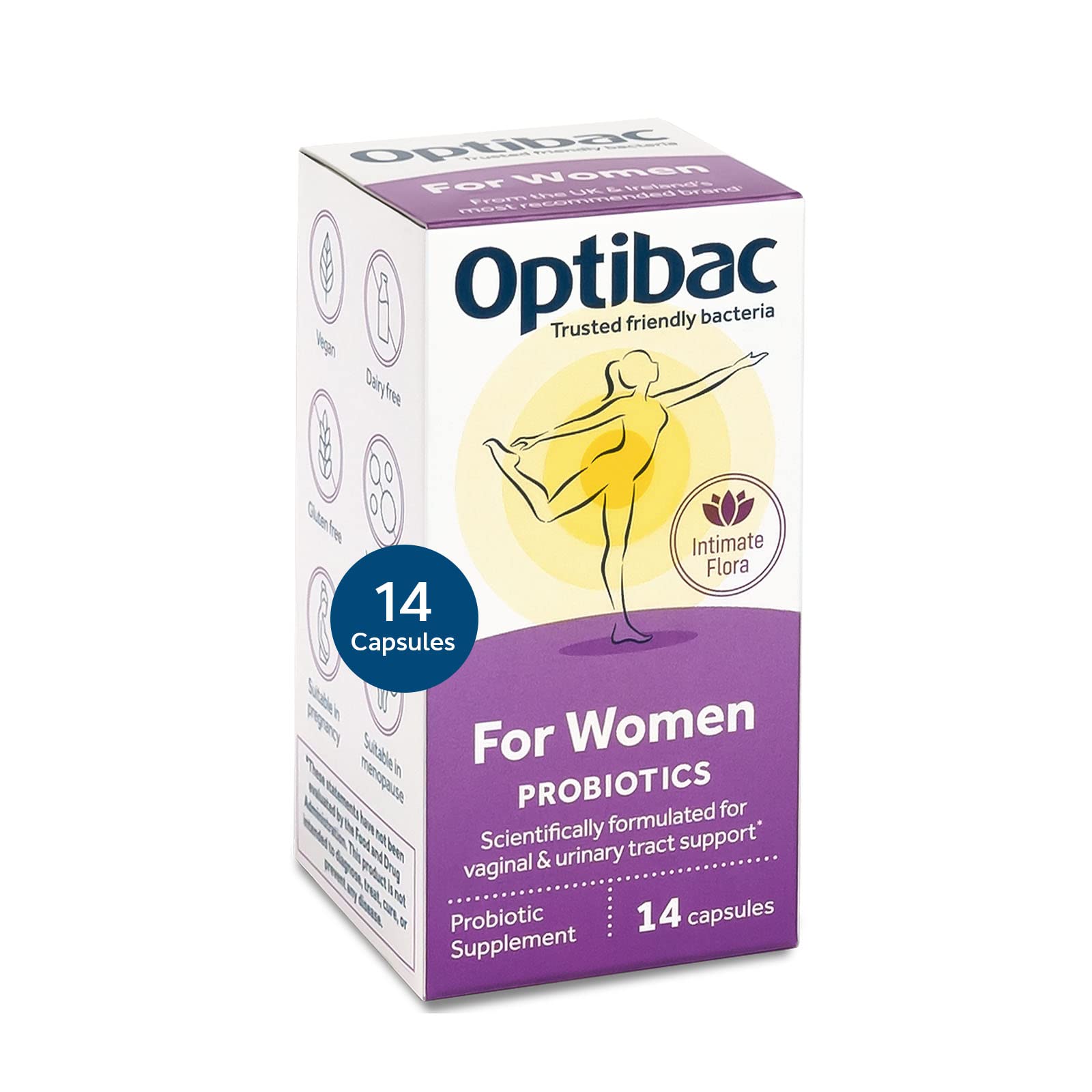 Optibac Probiotics pour Femmes, bouteille: soutien potentiel à l'équilibre vaginal et urinaire.