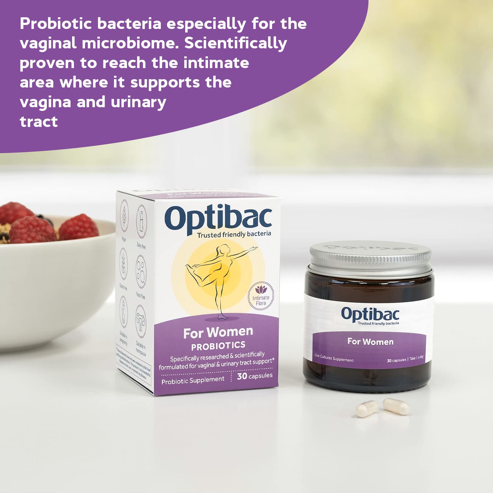 Optibac Probiotics pour Femmes, capsules: format végan facile à prendre.